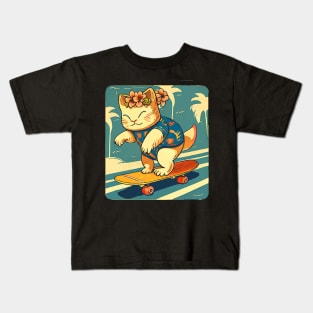 Cat Skateboarding in Tokyo Kids T-Shirt